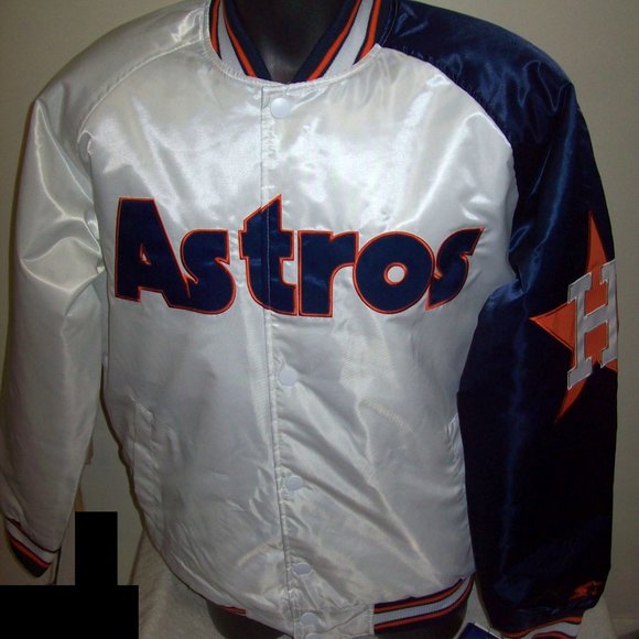 VTG 80s 90s MLB HOUSTON ASTROS STARTER SATIN BOMBER JACKET SIZE L